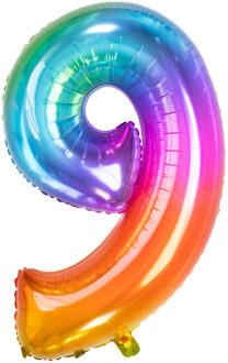 Folat Folie ballon van cijfer 9 in het multi-color 86 cm