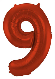 Folat Folie ballon van cijfer 9 in het rood 86 cm