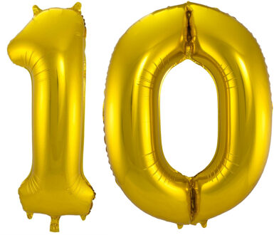 Folat Folie ballonnen - 10 jaar cijfer - goud - 86 cm - leeftijd feestartikelen - versiering