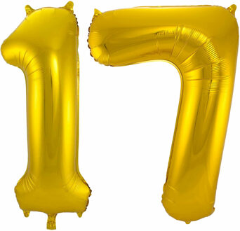 Folat Folie ballonnen - 17 jaar cijfer - goud - 86 cm - leeftijd feestartikelen - versiering