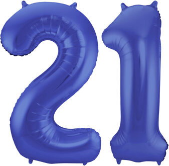 Folat Folie ballonnen - 21 jaar cijfer - blauw - 86 cm - leeftijd feestartikelen - verjaardag
