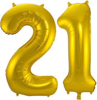 Folat Folie ballonnen - 21 jaar cijfer - goud - 86 cm - leeftijd feestartikelen - versiering