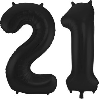 Folat Folie ballonnen - 21 jaar cijfer - zwart - 86 cm - leeftijd feestartikelen - verjaardag