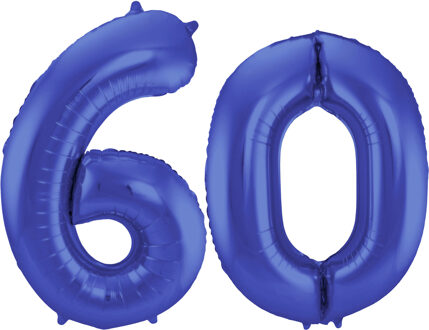 Folat Folie ballonnen - 60 jaar cijfer - blauw - 86 cm - leeftijd feestartikelen - verjaardag