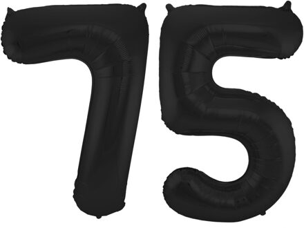 Folat Folie ballonnen - 75 jaar cijfer - zwart - 86 cm - leeftijd feestartikelen - verjaardag
