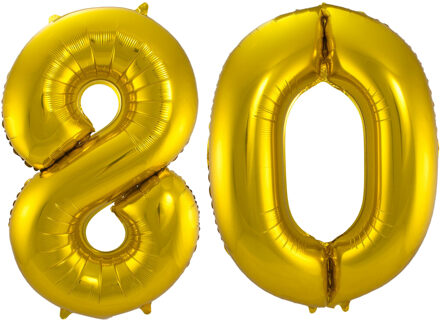 Folat Folie ballonnen - 80 jaar cijfer - goud - 86 cm - leeftijd feestartikelen - versiering