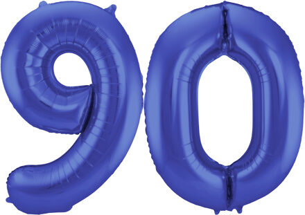 Folat Folie ballonnen - 90 jaar cijfer - blauw - 86 cm - leeftijd feestartikelen - verjaardag