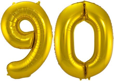 Folat Folie ballonnen - 90 jaar cijfer - goud - 86 cm - leeftijd feestartikelen - versiering