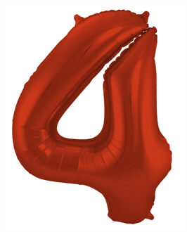 Folat folieballon cijfer 4 Metallic Mat 86 cm rood