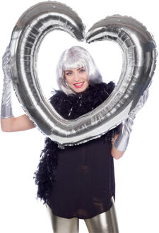 Folat Foto Frame - hart - zilver - 80 x 70 cm - opblaasbaar/folie ballon - photo prop