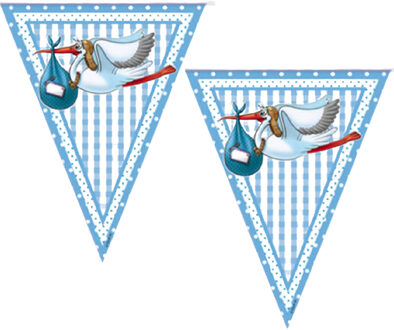 Folat geboorte baby vlaggetjes - 2x - jongen - blauw - 10 meter - vlaggenlijnen - versiering