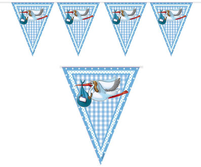 Folat geboorte baby vlaggetjes - jongen - blauw - 10 meter - vlaggenlijnen - versiering