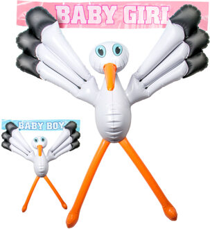 Folat Geboorte Raam ooievaar 75 cm 2-in1 blauw en roze - Feestdecoratievoorwerp