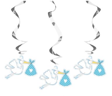 Folat Geboorte versiering jongen - hangdecoraties - 6x stuks - zilver/blauw - 60 cm