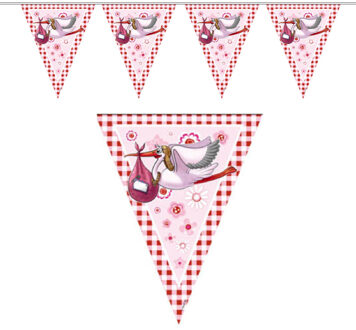 Folat Geboorte vlaggen slinger - geboorte meisje - 6 mtr - versiering Roze
