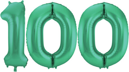 Folat Grote folie ballonnen cijfer 100 in het glimmend groen 86 cm
