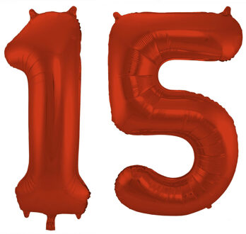 Folat Grote folie ballonnen cijfer 15 in het rood 86 cm