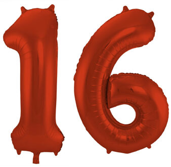 Folat Grote folie ballonnen cijfer 16 in het rood 86 cm