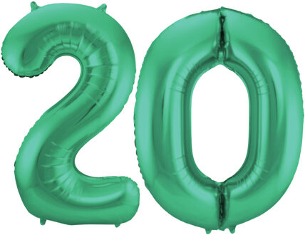 Folat Grote folie ballonnen cijfer 20 in het glimmend groen 86 cm
