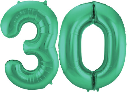 Folat Grote folie ballonnen cijfer 30 in het glimmend groen 86 cm