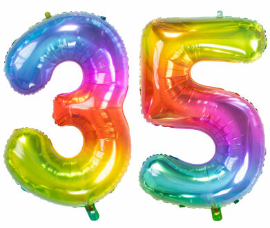 Folat Grote folie ballonnen cijfer 35 in het glimmend multi-kleuren 86 cm