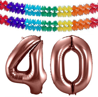 Folat Grote folie ballonnen cijfer 40 in het brons 86 cm en 2 feestslingers