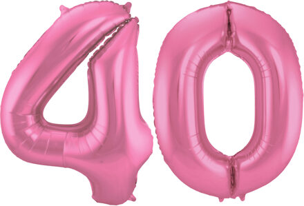 Folat Grote folie ballonnen cijfer 40 in het glimmend roze 86 cm