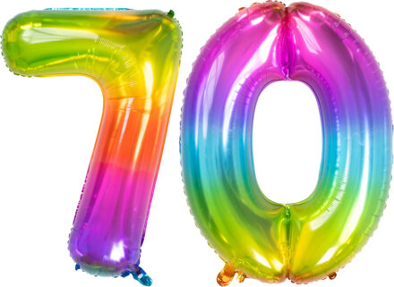 Folat Grote folie ballonnen cijfer 70 in het glimmend multi-kleuren 86 cm