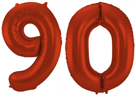 Folat Grote folie ballonnen cijfer 90 in het rood 86 cm