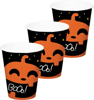 Folat Halloween thema feest beker - 18x - pompoen BoOo! print - papier - 250 ml