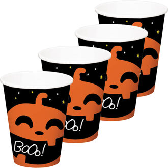 Folat Halloween thema feest beker - 24x - pompoen BoOo! print - papier - 250 ml