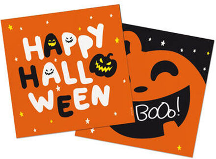 Folat Halloween thema feest servetten - 20x - pompoen print - papier - 33 x 33 cm Zwart