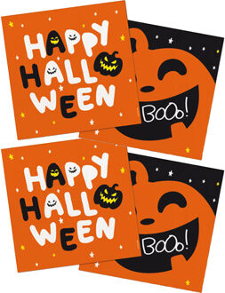 Folat Halloween thema feest servetten - 40x - pompoen BoOo! print - papier - 33 x 33 cm - Feestservetten Zwart