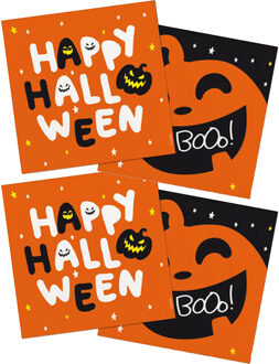 Folat Halloween thema feest servetten - 40x - pompoen BoOo! print - papier - 33 x 33 cm