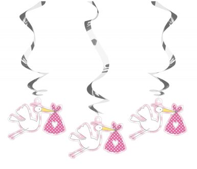 Folat Hangdecoratie its a girl 3x stuks meisje geboren decoraties - Hangdecoratie Roze