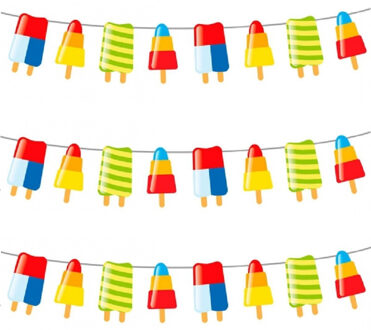 Folat IJsjes zomer thema feest slingers - Set van 3x stuks - 10 meter - IJslollies - feestartikelen hawaii