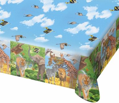 Folat Jungle tafelkleed - 130 x 180 cm - plastic - safari thema - kinder verjaardag - kinderfeestje Multi