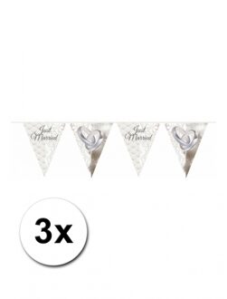 Folat Just Married vlaggenlijn - 3x - 10 meter - plastic - Bruiloft decoraties - huwelijk versiering