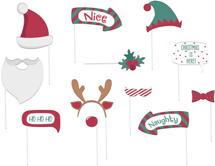 Folat Kerst foto prop set - 24-delig - Christmas party photo booth - fun/feest cadeau - Verkleedattributen Multikleur