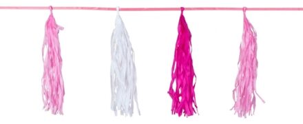 Folat Kwast tassel feestslingers roze - 3 meter - Meisjes geboren feestartikelen versieringen
