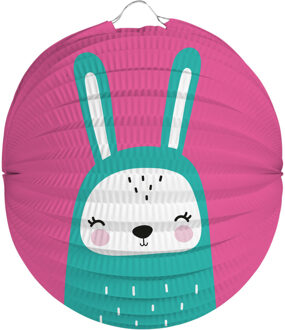 Folat Lampion konijn - 22 cm - roze - papier