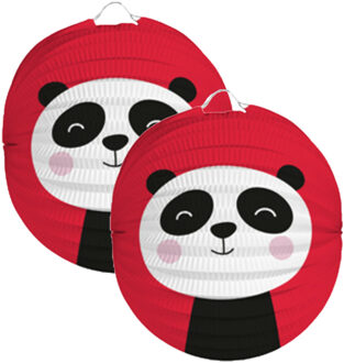 Folat Lampion panda - 2x - 22 cm - rood - papier