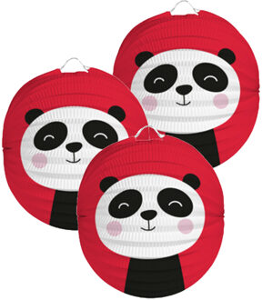 Folat Lampion panda - 3x - 22 cm - rood - papier