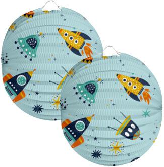 Folat Lampion Space - 2x - 22 cm - licht blauw - papier