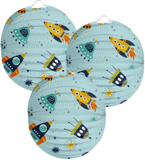 Folat Lampion Space - 3x - 22 cm - licht blauw - papier