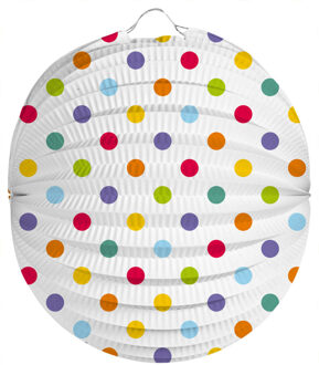 Folat Lampion stippen - 22 cm - wit/regenboog kleuren - papier