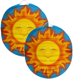 Folat Lampion zon - 2x - 22 cm - licht blauw - papier