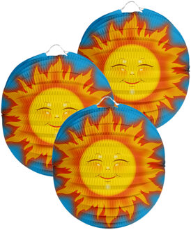 Folat Lampion zon - 3x - 22 cm - licht blauw - papier