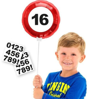 Folat Leeftijd 16 jaar verjaardag versiering folieballon met leeftijd cijfers stickers 23 cm