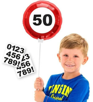 Folat Leeftijd 50 jaar verjaardag versiering folieballon met leeftijd cijfers stickers 23 cm - Ballonnen Multikleur